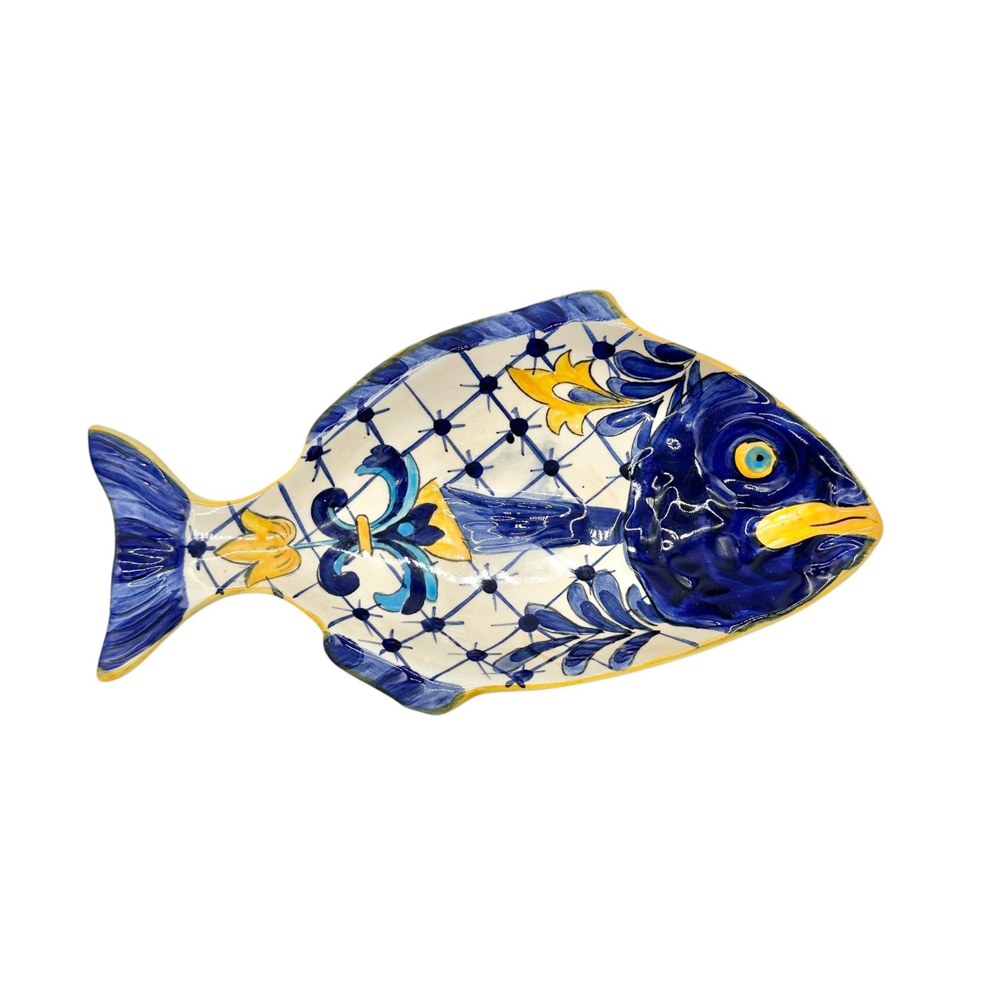 Terra Nova Vintage Fish-Shaped Plate Hand-Painted Ceramic 10x5 inches