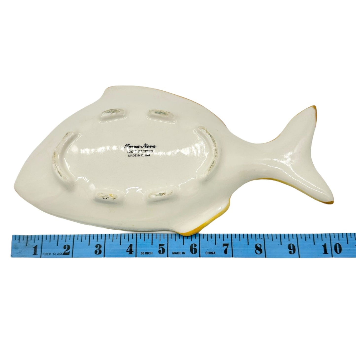 Terra Nova Vintage Fish-Shaped Plate Hand-Painted Ceramic 10x5 inches