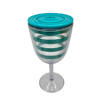 Plastic Wine Glasses with Lids Set of 4 Multicolor Striped & Chevron Designs