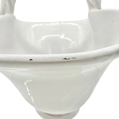 Handmade Ceramic Pottery Basket White with Lemon Leaf Design Vallauris France