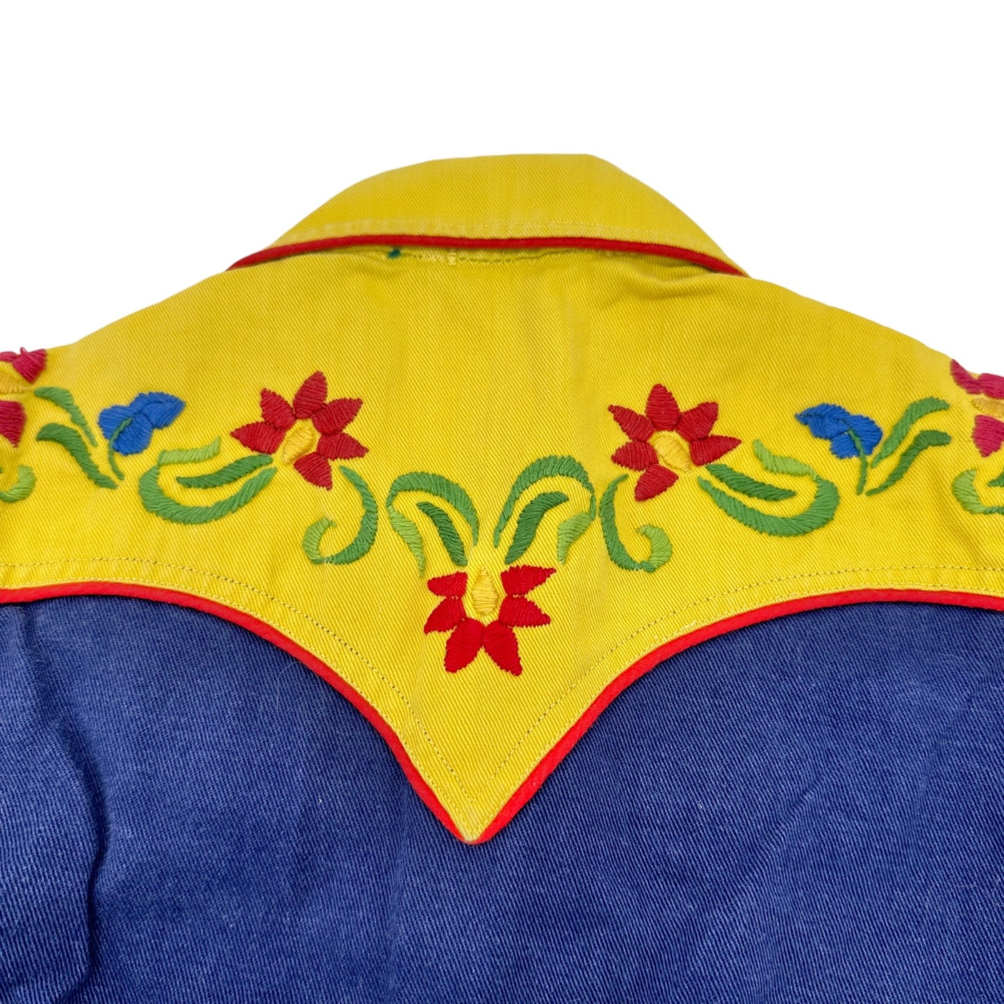 Charles Paddock Vintage Childs Western Shirt Blue Yellow Red Piping Embroidered