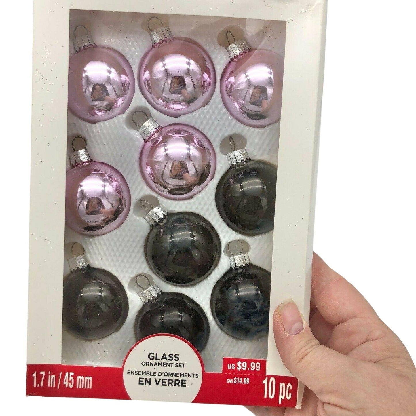 Celebrate It 10pc Pink & Black Glass Ornament Set Christmas Holiday