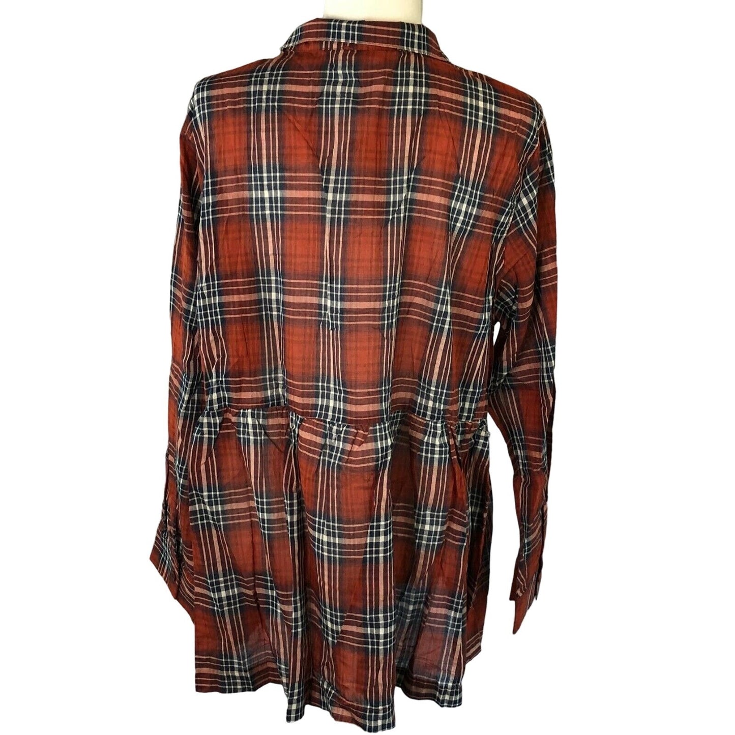 Weekender Suzanne Betro Womens 2X Button Back Hi Lo Red Plaid Top NWT