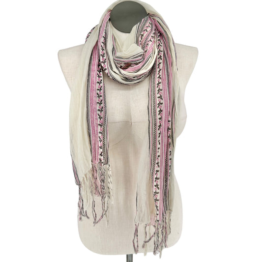 American Eagle Outfitters Scarf 73x25 Cotton Beige Pink Gray Fringe