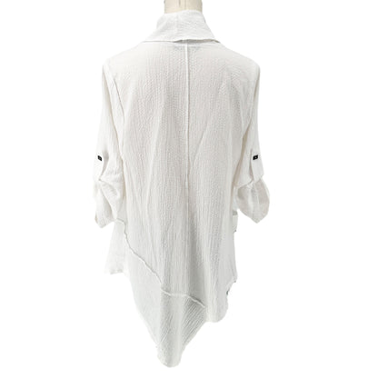 Moonlight Top Womens Oversized M Asymmetric Cowl Neck Breezy White Zip Pocket