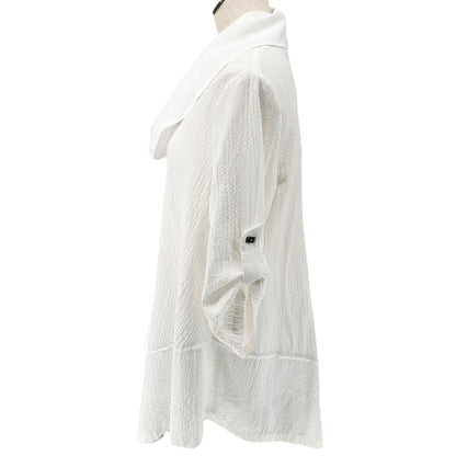 Moonlight Top Womens Oversized M Asymmetric Cowl Neck Breezy White Zip Pocket