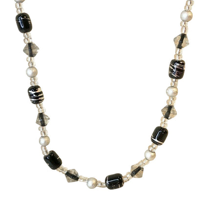Handcrafted Necklace Black Clear & Silver Beads Simply Elegant Versatile NEW