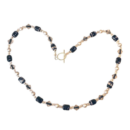 Handcrafted Necklace Black Clear & Silver Beads Simply Elegant Versatile NEW