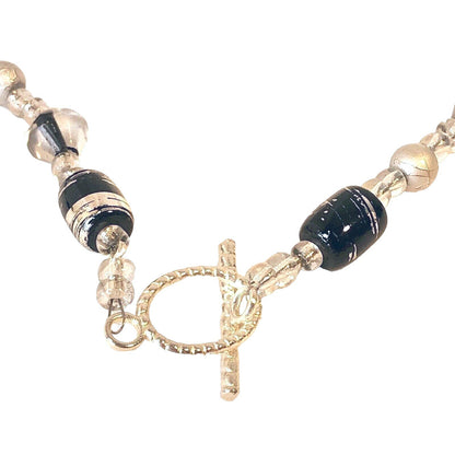 Handcrafted Necklace Black Clear & Silver Beads Simply Elegant Versatile NEW
