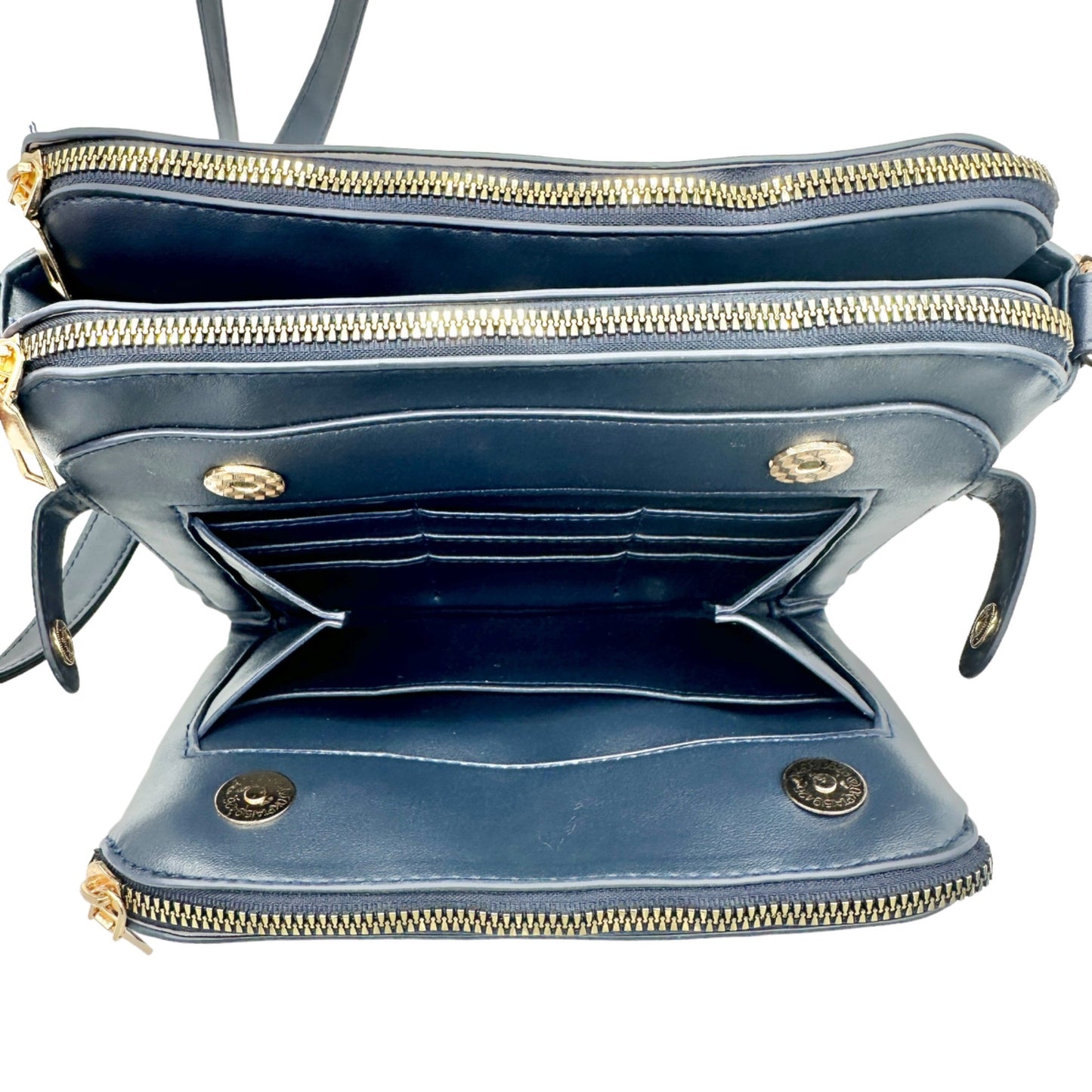 Handbag 10 x 7 x 3.5 Navy Crossbody Adjustable Strap 3 Sections Card Holders EUC