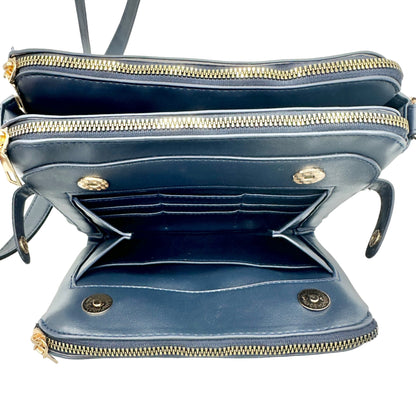 Handbag 10 x 7 x 3.5 Navy Crossbody Adjustable Strap 3 Sections Card Holders EUC