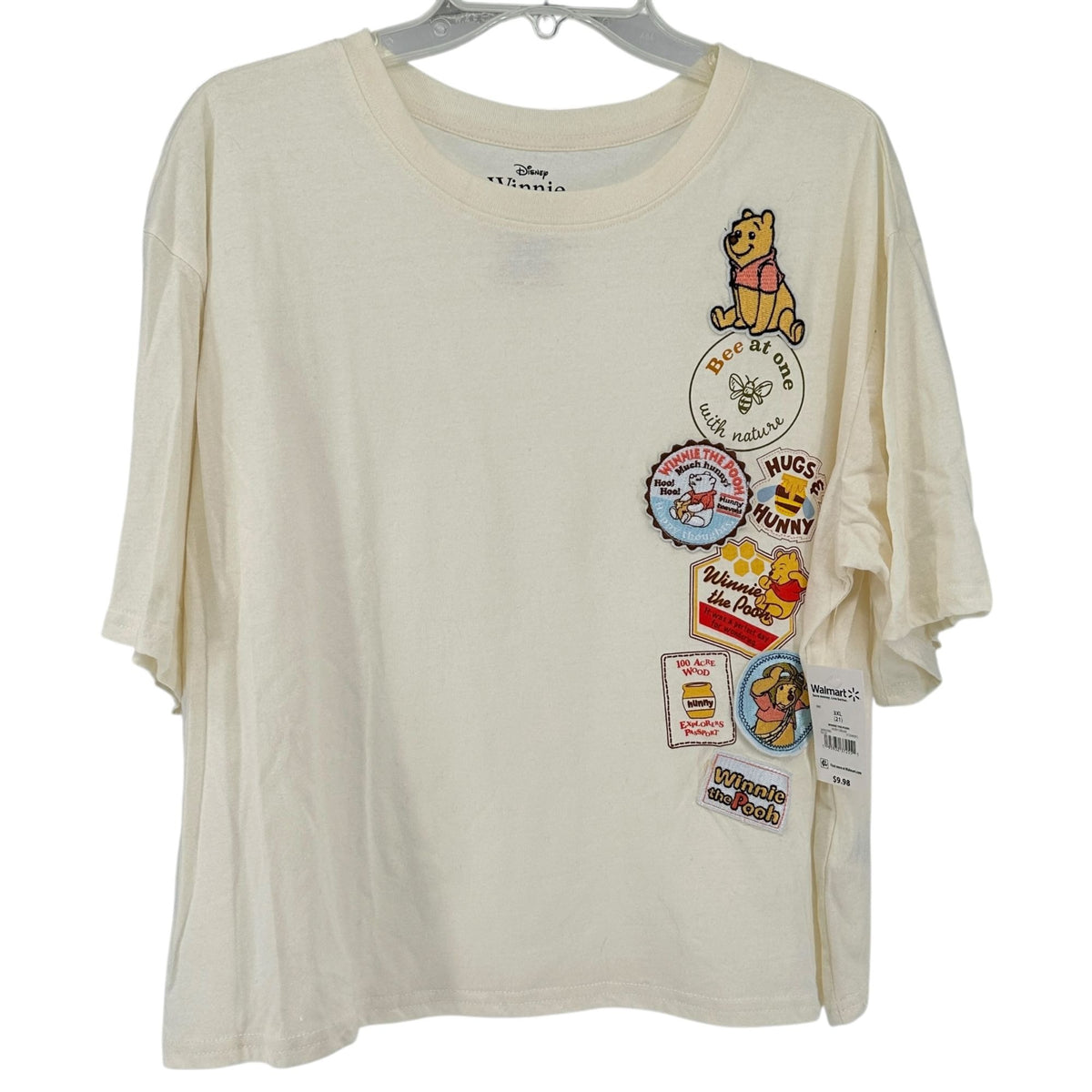 Disney Winnie The Pooh Ivory Cream Graphic T Shirt With Patches 3XL Cotton Blend