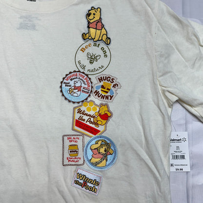 Disney Winnie The Pooh Ivory Cream Graphic T Shirt With Patches 3XL Cotton Blend