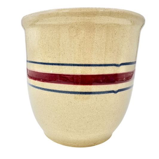 Stoneware Crock With Red and Blue Stripes R.R.P. Co. Roseville USA 6.5 in Tall