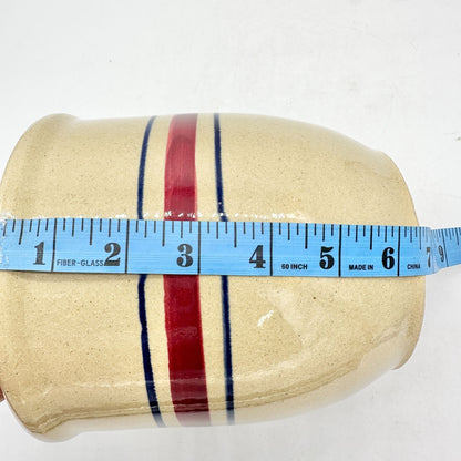 Stoneware Crock With Red and Blue Stripes R.R.P. Co. Roseville USA 6.5 in Tall