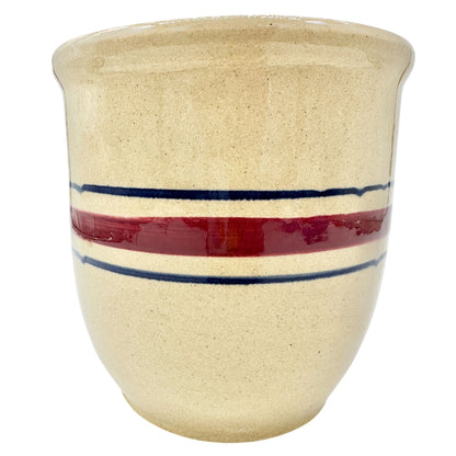 Stoneware Crock With Red and Blue Stripes R.R.P. Co. Roseville USA 6.5 in Tall