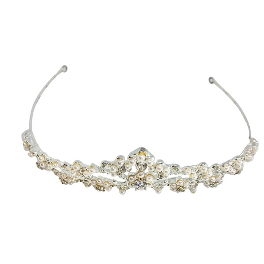 David's Bridal Wedding Tiara Silver Swarovski Crystals Pearls Bride