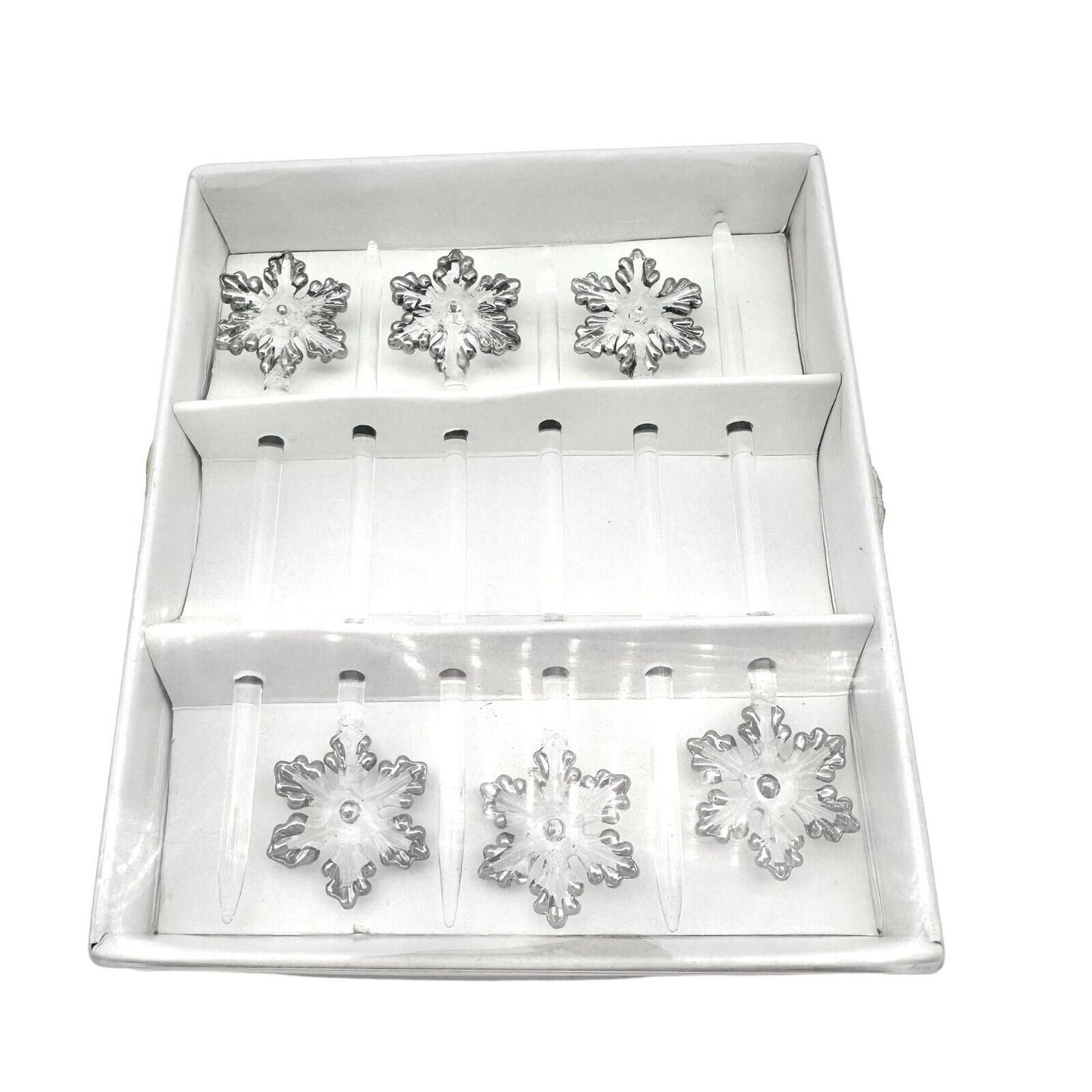 Target Appetizer Picks Set of Six Snowflakes Clear Glass Silver Accents NIB