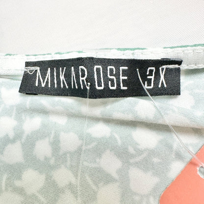Mikarose Janae Dress 3X Sage Floral Print Waist Tie Short Sleeves Poly Blend NWT