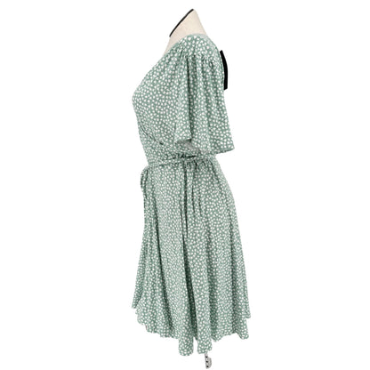 Mikarose Janae Dress 3X Sage Floral Print Waist Tie Short Sleeves Poly Blend NWT