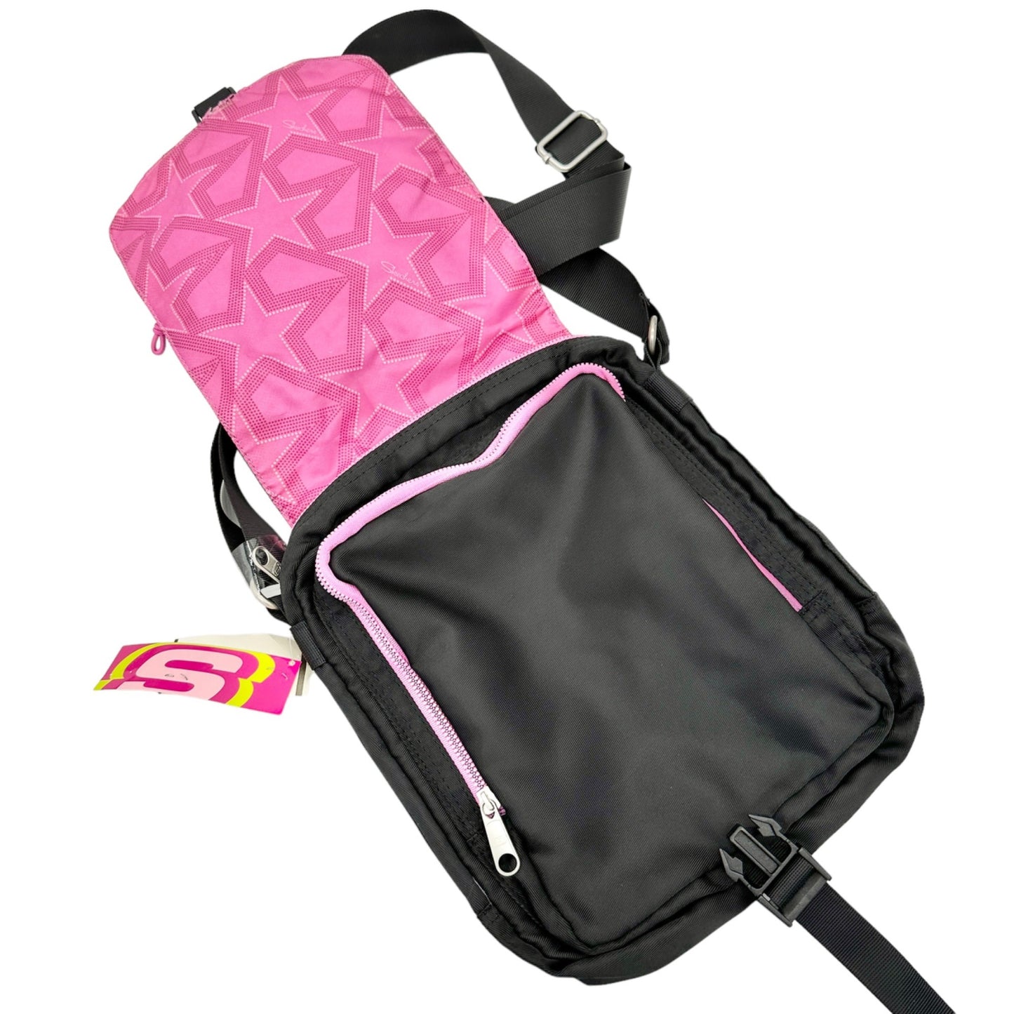 Skechers Messenger Bag Black Leopard Print Pink Accents Adjustable Strap