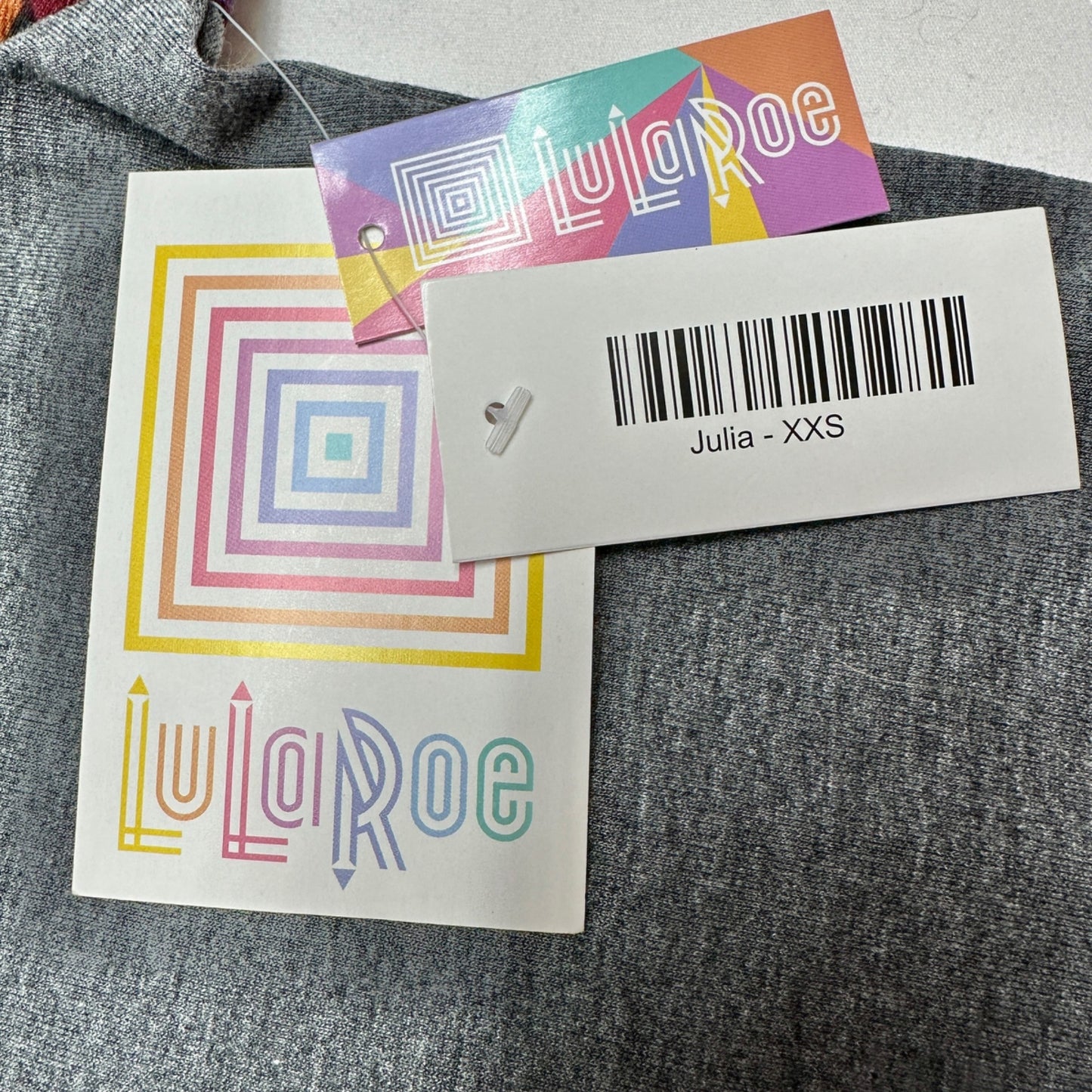 LuLaRoe Retired Julia Dress XXS Gray Body Multicolor Raglan SS Form Fit NWT