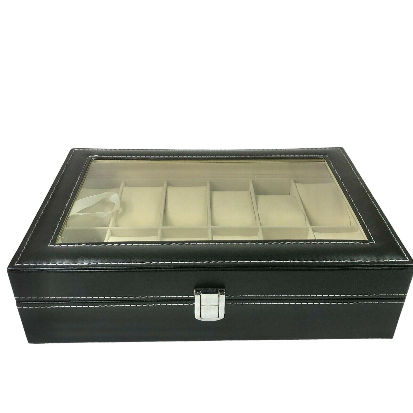 Mind Reader Double Row Watch Box Organizer Display Black Outer Cream Inner