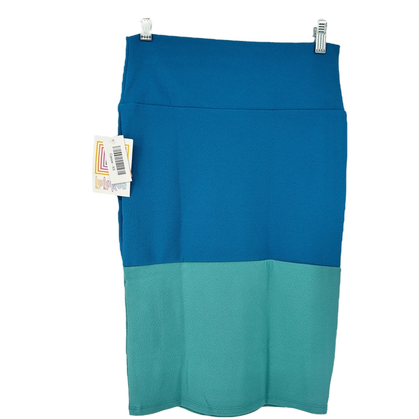 LuLaRoe Cassie Skirt Womens XS Blue and Teal Colorblock Pencil NWT