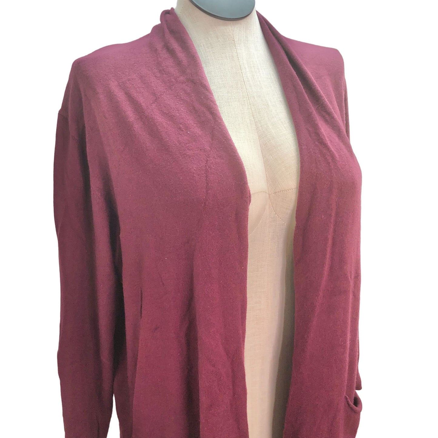 Evolution Women's 2X Burgundy Open Front Sweater Pockets Long Sleeve