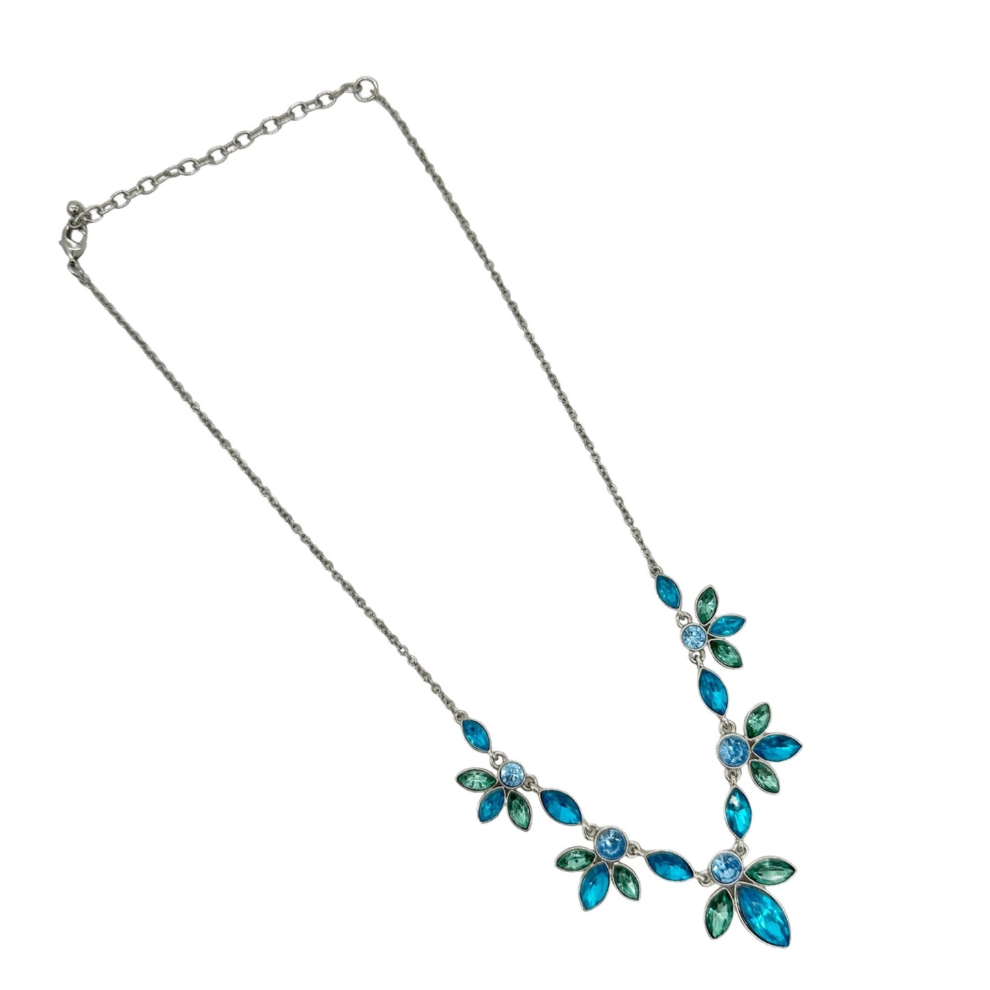 Necklace Womens Silvertone Blue and Green Stones 16-19in Long