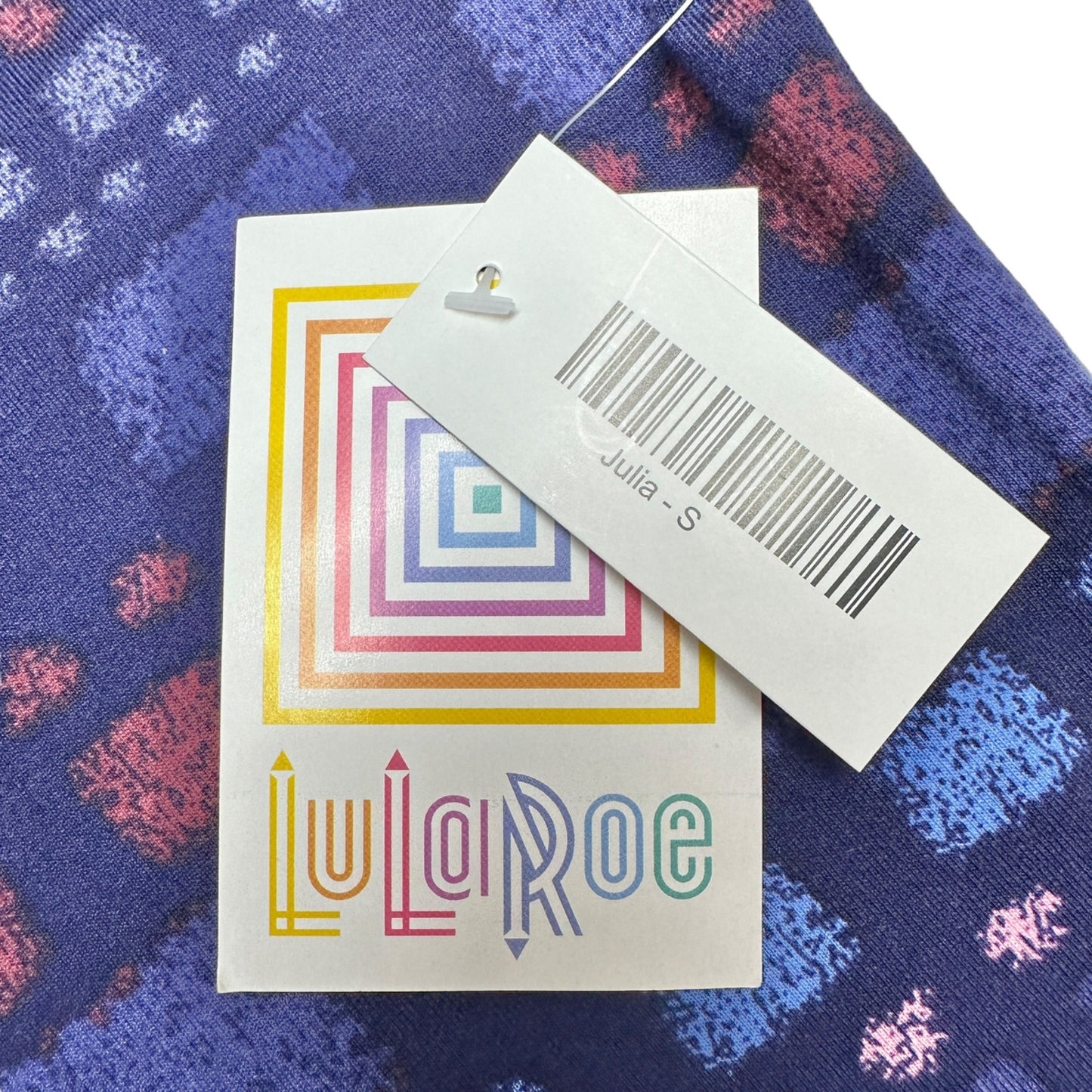 LuLaRoe Retired Julia Dress S Blue Multicolor Geometric Print SS Form Fit NWT