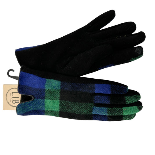 L.I.B. New York Womens Gloves One Size Black Blue Green Plaid Touch Screen NWT