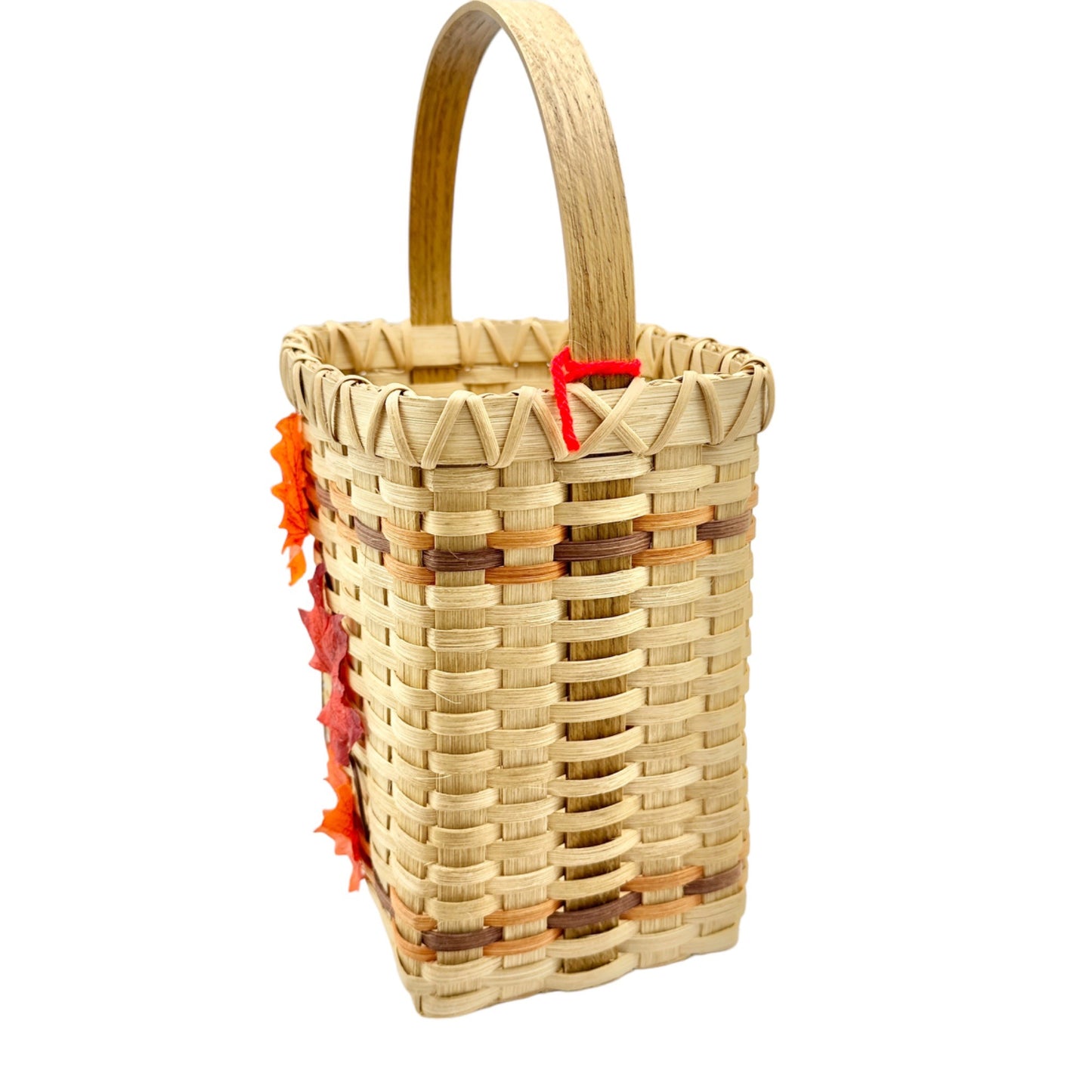 Handmade Basket Falling Leaves Square Shaped with Handle and Leaves Decoration on Front