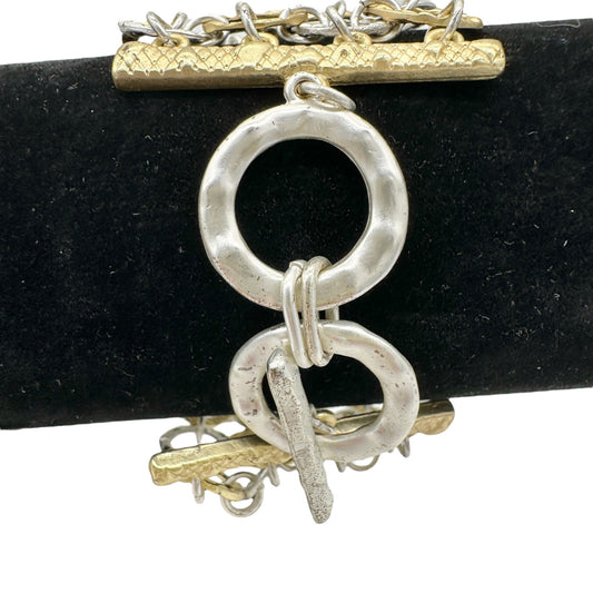 Goldtone and Silvertone Linked Circle Bracelet With Toggle Clasp Vintage