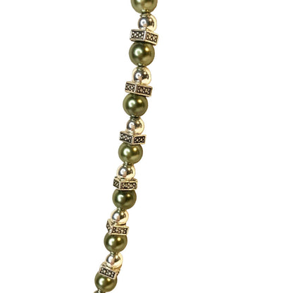 Handcrafted Beaded Necklace Green & Silver Square Beads Simply Elegant NEW