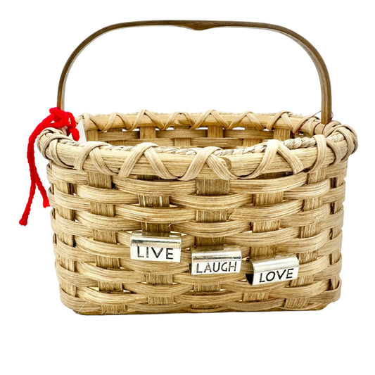 Handmade Basket Live Laugh Love Metal Accents Wood Base and Handle Small Cute