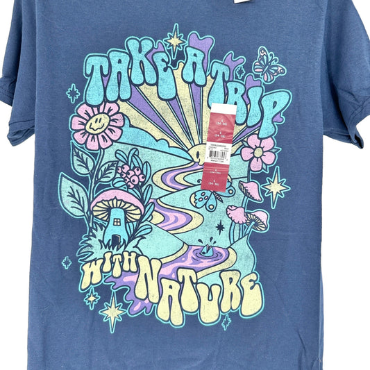 Take A Trip With Nature Graphic T-Shirt Unisex S 34-36 Navy Mushrooms SS NWT