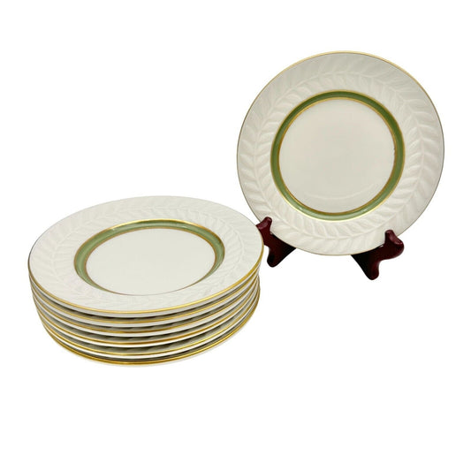 Shenango China Set of 7 Bread Plates 6.5 inch Cream Green Gold Trim