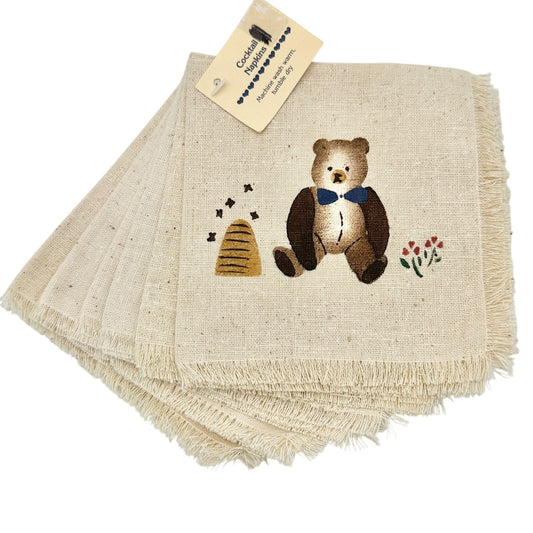 Handcrafted Alices Country Cottage Teddy Bear Cocktail Napkins Set Of 6 12 x 12
