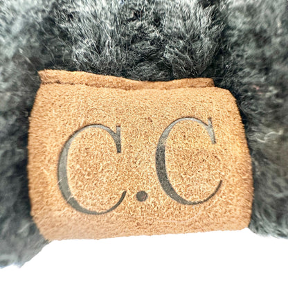 CC Knitted Beanie Hat Plus Stretch Gloves Black Unisex Warm Winter Accessories