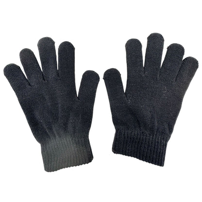 CC Knitted Beanie Hat Plus Stretch Gloves Black Unisex Warm Winter Accessories