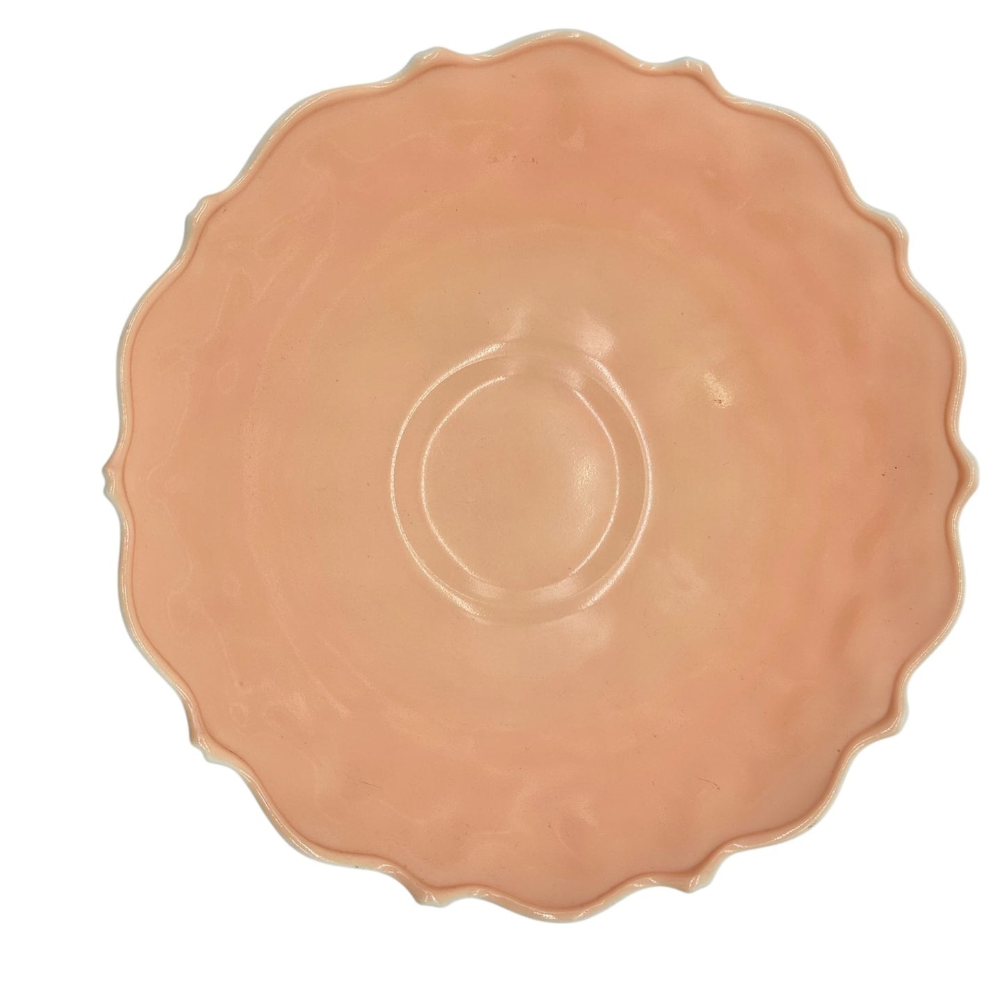 Ceramic Scalloped Edge Serving Bowl  10 Inch Dia  Dual Tone Peach & White Finish