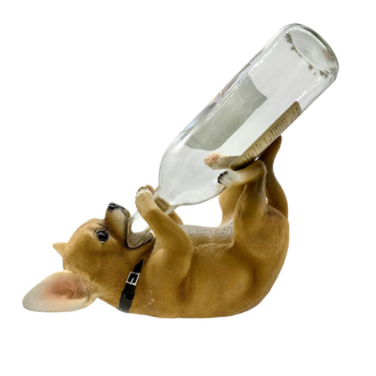 Chihuahua Wine Bottle Holder By DWK Corporation Brown White 12 x 5.5 inches