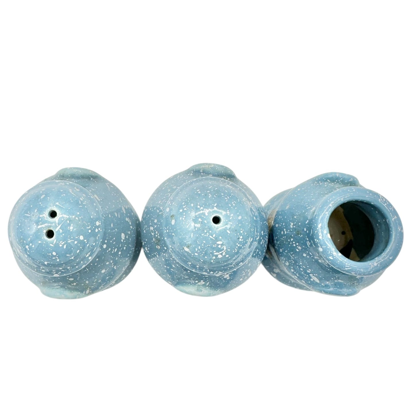 Vtg Illinois Blue Speckled Milk Can 3pc Set Salt Pepper Shakers Toothpick Holder