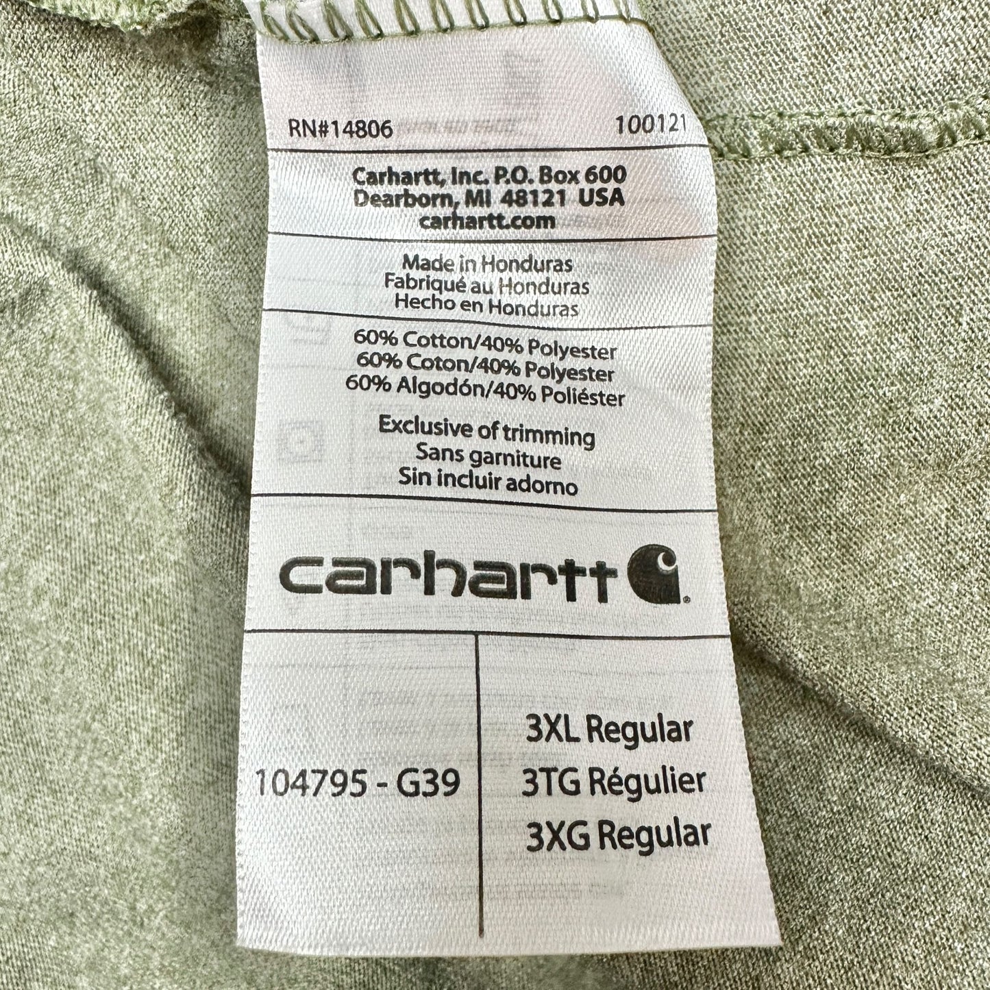 Carhartt Shirt Mens 3XL Original Fit Long Sleeve Olive Green Cotton Poly Blend