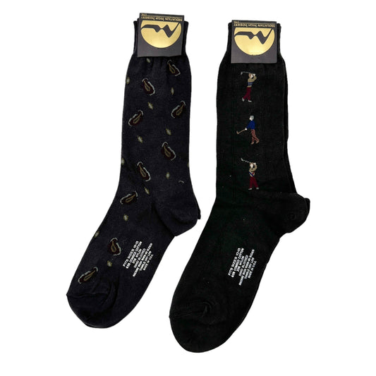 Mountain High Hosiery Socks Men's 10-13 TWO PAIRS Black Golfers and Paisley NWT