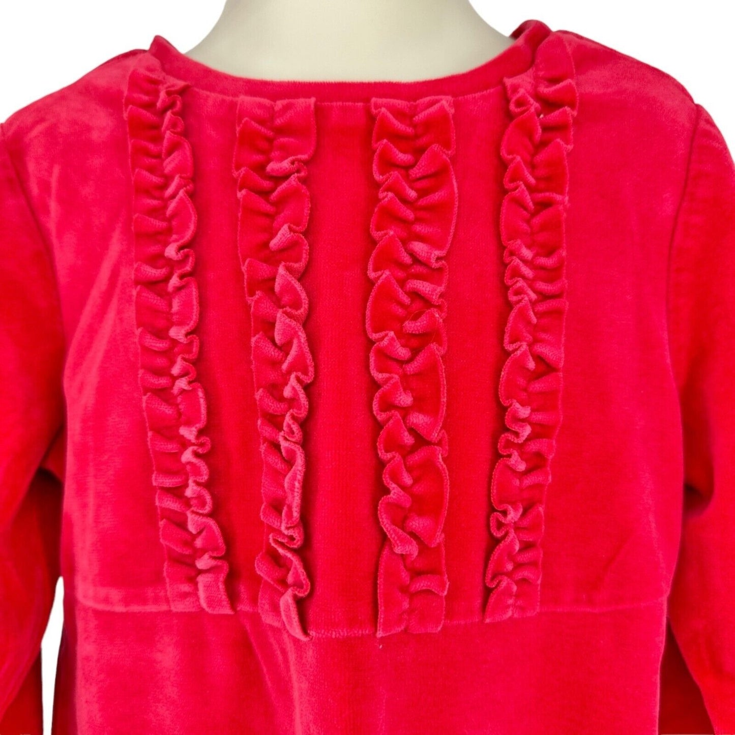 Hanna Andersson Girls 110 US 5 Top Faux Velvet Red Ruffles Long Sleeve