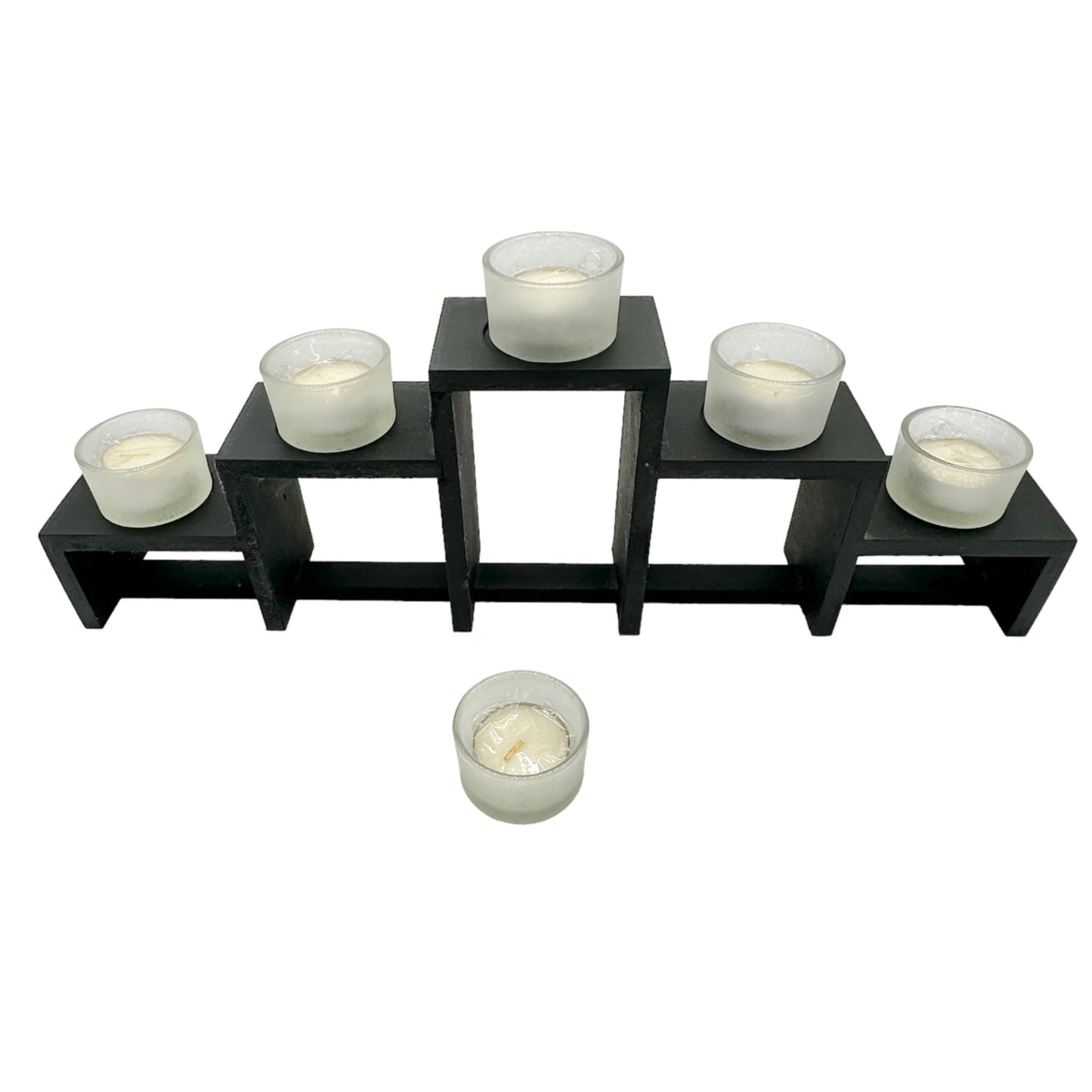 Order Home Collection 5 pc Tiered Wood Glass Votive Holder with Candles NIB