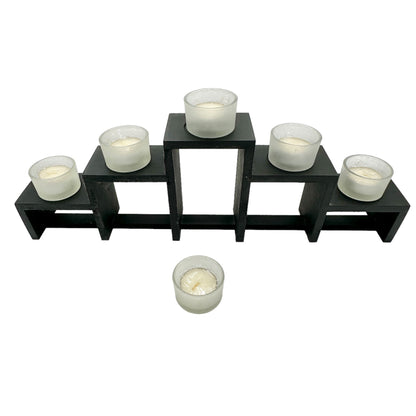 Order Home Collection 5 pc Tiered Wood Glass Votive Holder with Candles NIB