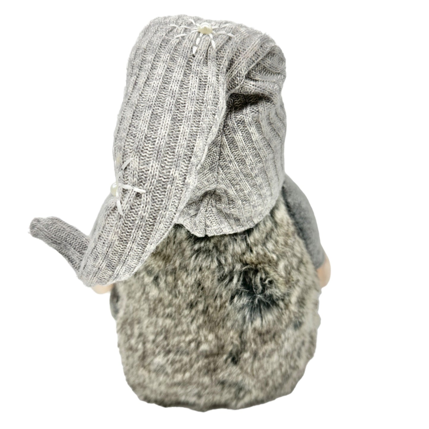 Gnome Plush Doll With Knitted Hat and Faux Fur Body Gray